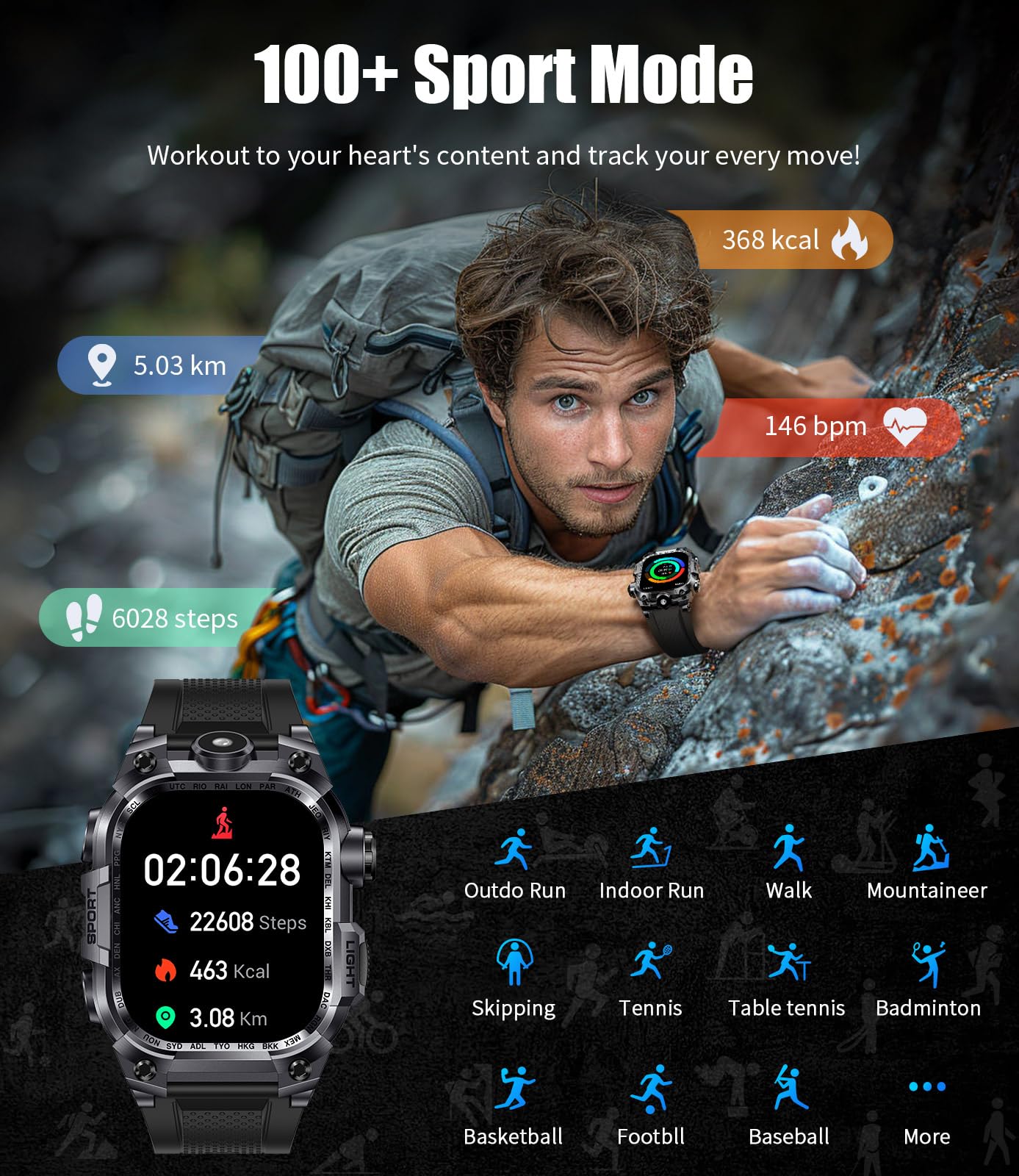 Lige Military Smart Watch For Men(Answer/Make Calls) With Led Flashlight, 2.01 '' Outdoor Rugged Smartwatch, 45 Days Extra-Long